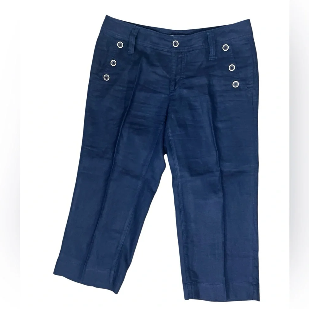 CAbi Navy Blue Linen Sailor Crop Pants